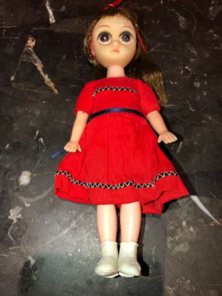 Vintage 1970’s Red Dress Big Eye Doll Made In Hong Kong