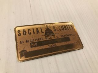 Vintage /antique Metal U.  S.  Social Security Id Card Gold Color Engraved