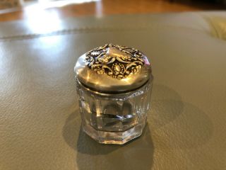 Antique Sterling Silver & Glass Small Inkwell Jar Victorian Vintage