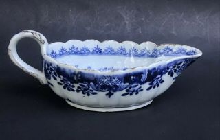 Chinese 18th 19th Century Antique Canton Blue White Scalloped Gravy Boat Bowl