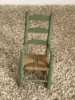 Vintage Antique Miniature Tynietoy Dollhouse Doll Wood High Back Porch Chair 3