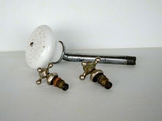 Antique Porcelain Shower Head & Two Hot Water Faucet Handles 2