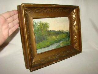 Lovely Small Antique Landscape Oil Painting On Board,  Art Deco Shadowbox Frame