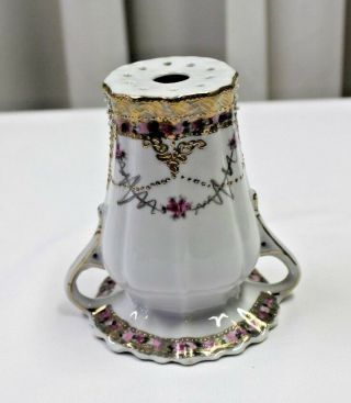 Antique Nippon Hat Pin Holder Moriage Roses with Gold Accents 2