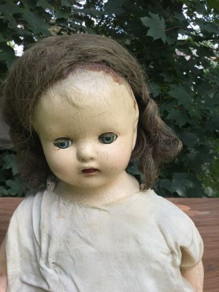 Vintage Antique Creepy Girl Doll With Sleepy Eyes Composite & Cloth 22” Height 2