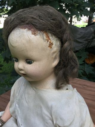 Vintage Antique Creepy Girl Doll With Sleepy Eyes Composite & Cloth 22” Height 5