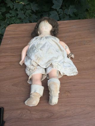 Vintage Antique Creepy Girl Doll With Sleepy Eyes Composite & Cloth 22” Height 8