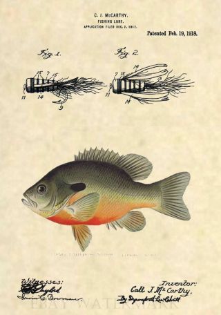 Official Fishing Lure Us Patent Art Print - Antique Bluegill Sunfish Fish 378