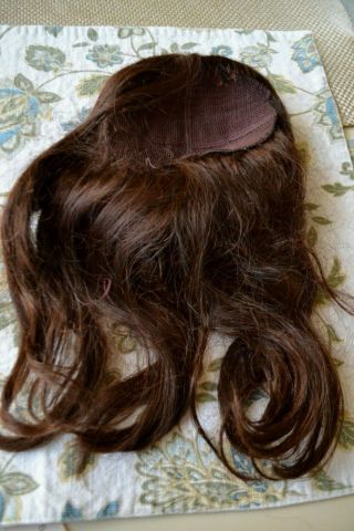VINTAGE LONG BRUNETTE HUMAN HAIRPIECE FOR ANTIQUE FRENCH OR GERMAN BISQUE DOLL 2