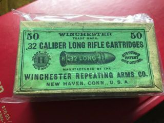 Antique Vintage Ammo Box Empty Winchester.  32 Caliber Long Rifle Cartridges