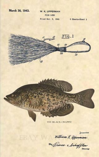 Official Fishing Lure Us Patent Art Print - Antique Black Crappie Fish Reel 383