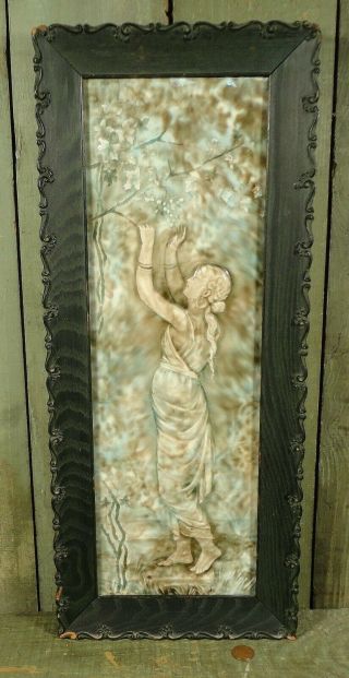Antique Vtg American Art Pottery Large Figural Tile Panel,  Framed Cincinnati,  Oh