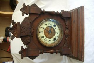 Antique American Ansonia Wooden Cased Chiming Mantle Clock For Repair.
