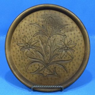 Antique Swiss Black Forest Wood Carving PLATE PLAQUE Edelweiss Relief c1920s 2