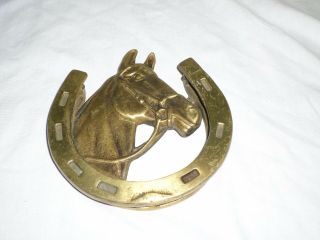 Vintage Peerage Brass Door Knocker Horse Head And Shoe England