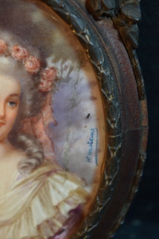 Antique Oval Miniature Portrait of 18th Century Young Woman 5