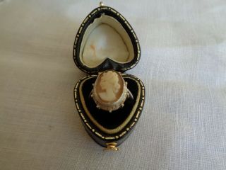 Antique Vintage Silver Carved Shell Cameo Ring