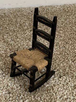 Vintage Antique Miniature Tynietoy Dollhouse Doll Wood Artisan Rocking Chair