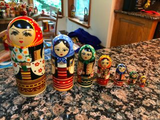 Vintage Ukraine Bullet Maidens Nesting Dolls Complete Set Of 8