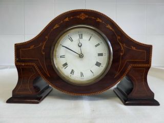 Antique Edwardian Inlaid Mahogany Mantel Clock Swiss Made Movement