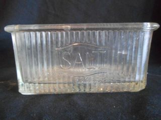 Vintage Antique Ribbed Clear Glass Embossed Salt Jar For Hoosier Cabinet