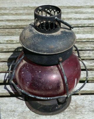 Black Metal And Red Glass Oil Lamp Pre - Loved In Need Of Good