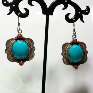 Vintage Southwest Style Oval Turquoise Sterling Silver Earrings With Gift