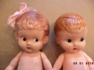 Vintage Knickerbocker Boy & Girl Side Glance Jointed Arms Rattle Dolls