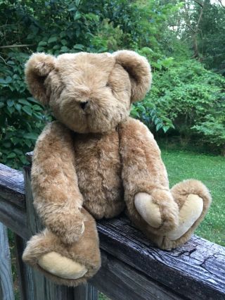 Vintage Vermont Teddy Bear Company Classic Brown Jointed Yellow Striped Tag