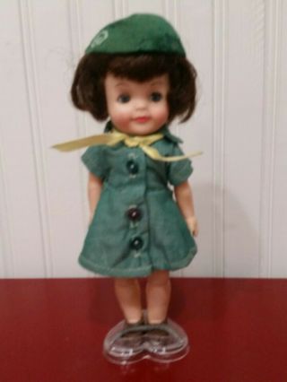 Effanbee Doll 1966 Girl Scout 9 " W/ Uniform And Beanie,  Sleep Eye,  Missing Socks