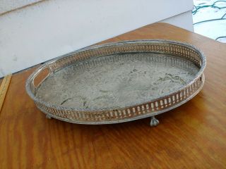 Vintage Mc Silver Plate Over Copper Footed Gallery Tray Sides And 2 Handles