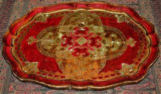Vintage Red & Gold Italian Florentine Tole Large Wood Tray 17 