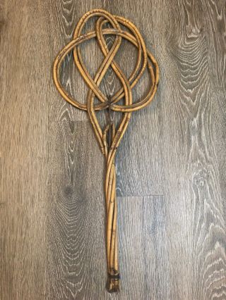 Boho Vintage Wooden Wicker Willow Knot Rug Beater Carpet Swatter Rust Antique 2