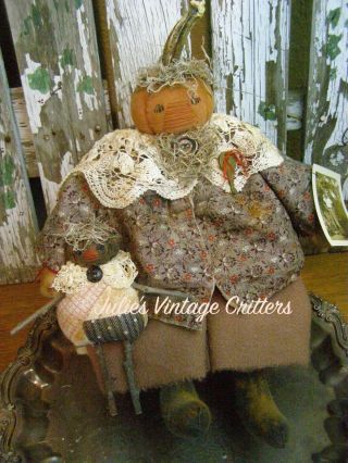 Primitive Fall Pumpkin Doll,  Antique Quilt,  Baby Pumpkin,  Folk Art Fallpumpkin Doll