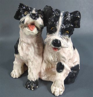 Antique Art Deco Italian Ceramic Scottie Dogs Terrier Figurine Bookend Sculpture