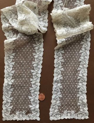Vintage Machine Alencon lappets / tie / scarf Costume Sew Craft 3