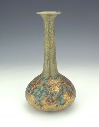 Antique Royal Doulton Stoneware - Embossed & Gilded Vase - Art Nouveau