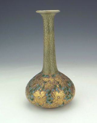 Antique Royal Doulton Stoneware - Embossed & Gilded Vase - Art Nouveau 2