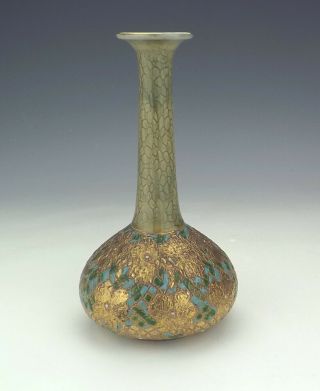 Antique Royal Doulton Stoneware - Embossed & Gilded Vase - Art Nouveau 3
