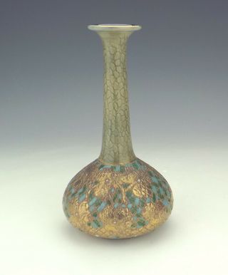 Antique Royal Doulton Stoneware - Embossed & Gilded Vase - Art Nouveau 4