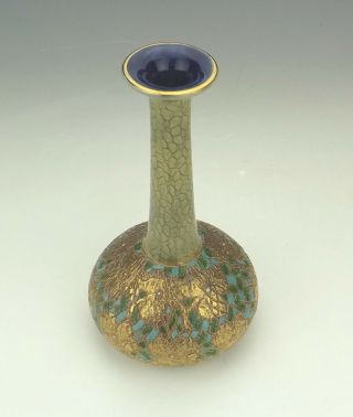Antique Royal Doulton Stoneware - Embossed & Gilded Vase - Art Nouveau 5