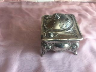 Silver Plated Box With A Hinged Lid And Rose Pattern