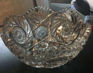 Antique American Brilliant Cut Glass Antique Crystal Fine Quality Round Bowl