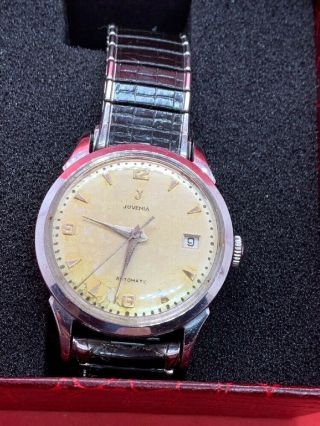 Vintage Men’s Juvenia Automatic Wristwatch Stainless 33 Mm Runs Nr