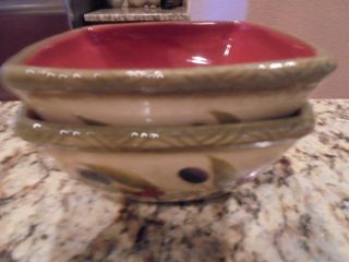 2 Clay Art Antique Olive Square Soup/cereal Bowls Exclnt Condtn Low Fast Shipng