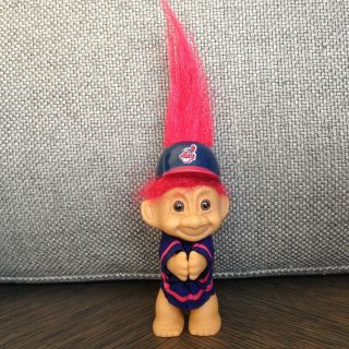 Vintage 4 " Russ Troll Doll Baseball Player With Cleveland Indians Helmet 1990s
