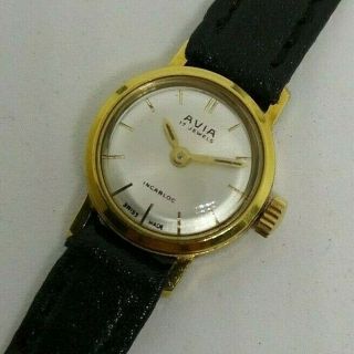 Vintage Ladies Avia Mechanical Gold Plated Swiss Made Watch