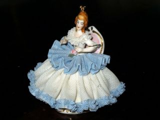 Dresden Germany porcelain lace figurine seated lady VINTAGE/ANTIQUE 3.  5 