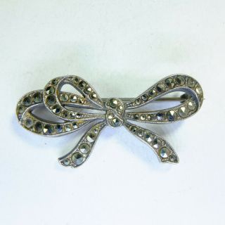 Quality Antique Edwardian Silver & Marcasite Bow Brooch Marked STERLING SILVER 2