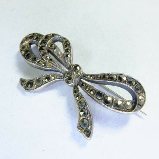Quality Antique Edwardian Silver & Marcasite Bow Brooch Marked STERLING SILVER 3